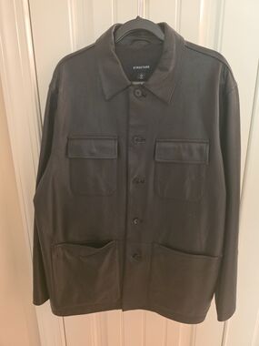 Structure Men's Black Leather Button-Up Jacket